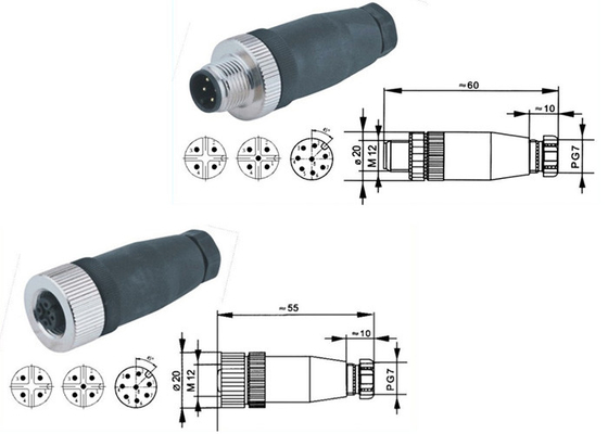Mâle imperméable des accessoires 4P de M12 4 PIN Connector DVR/adaptateur femelle