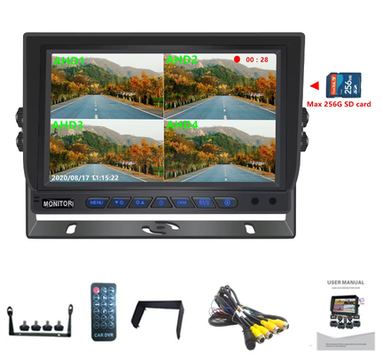 Vente à chaud 9 pouces 1024 * 600 AHD Quad Display Système de caméra de sécurité de voiture de camion avec fonction d'enregistrement