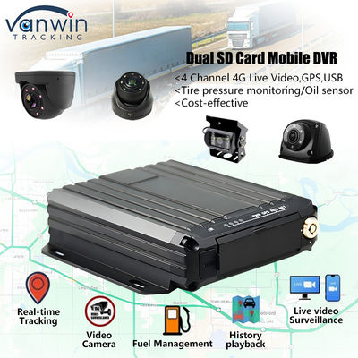4CH 1080P Carte SD double DVR mobile Support de capteur d'huile 4G Vidéo de surveillance en temps réel GPS Tracker