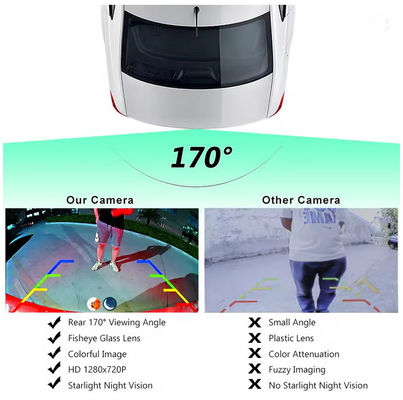 1080P AHD 170° Caméra de vue arrière de voiture Véhicule Retour en arrière Lentille de poisson noir Lentille imperméable à l'eau Vision nocturne universelle
