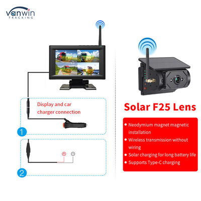 Kit moniteur de voiture avec écran IPS sans fil 7 pouces avec 4 caméras solaires Installation facile Vision nocturne Système de sécurité BSD Aide à la marche arrière