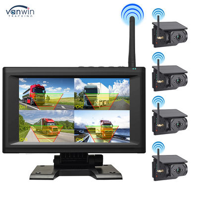 Kit moniteur de voiture avec écran IPS sans fil 7 pouces avec 4 caméras solaires Installation facile Vision nocturne Système de sécurité BSD Aide à la marche arrière