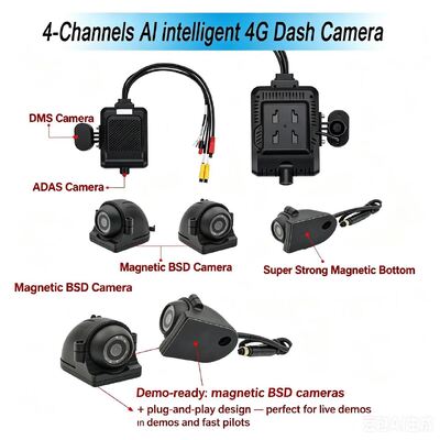 Caméra avant et arrière 4CH ADAS DMS Enregistreur vidéo automatique avec 4G GPS WIFI Caméra magnétique pour camion