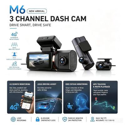 3 canaux AI 4G Dash Camera 4K à l'avant, ADAS et DMS, suivi GPS, moniteur de stationnement 24 heures sur 24, 7 jours sur 7