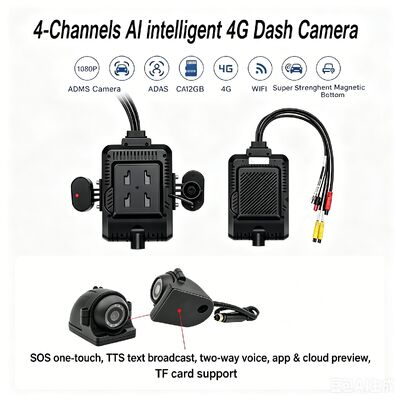 Kit de caméra de tableau de bord AI 24V 4CH, caméra de sécurité DVR avec DMS ADAS BSD, caméra latérale pour camion/Bus
