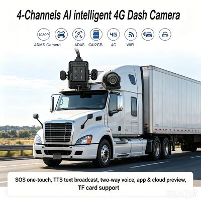 Kit de caméra de tableau de bord AI 24V 4CH, caméra de sécurité DVR avec DMS ADAS BSD, caméra latérale pour camion/Bus