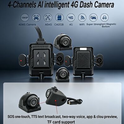 Kit de caméra de tableau de bord AI 24V 4CH, caméra de sécurité DVR avec DMS ADAS BSD, caméra latérale pour camion/Bus