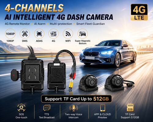 Caméra avant et arrière 4CH ADAS DMS Enregistreur vidéo automatique avec 4G GPS WIFI Caméra magnétique pour camion