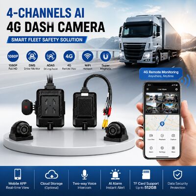 Kit de caméra de tableau de bord AI 24V 4CH, caméra de sécurité DVR avec DMS ADAS BSD, caméra latérale pour camion/Bus
