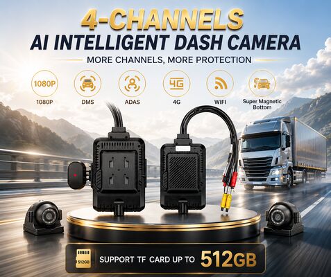 Kit de caméra de tableau de bord AI 24V 4CH, caméra de sécurité DVR avec DMS ADAS BSD, caméra latérale pour camion/Bus