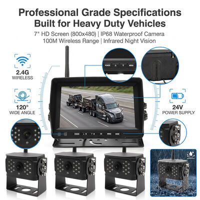 Système de sauvegarde de caméra arrière de voiture sans fil de 7 pouces pour camions-remorques