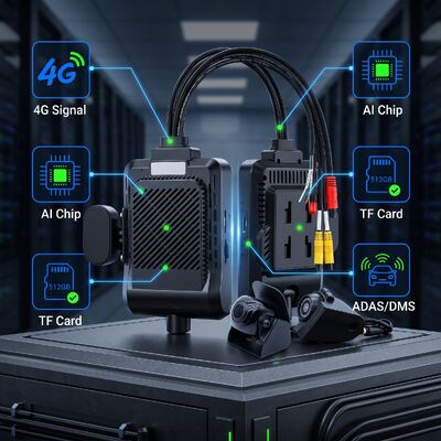 Caméra de bord intelligente 4G IA 4 canaux, sécurité active ADAS + DMS + BSD, enregistrement 1080P + 720P pour taxis