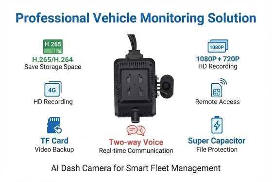 Caméra de bord intelligente 4G IA 4 canaux, sécurité active ADAS + DMS + BSD, enregistrement 1080P + 720P pour taxis