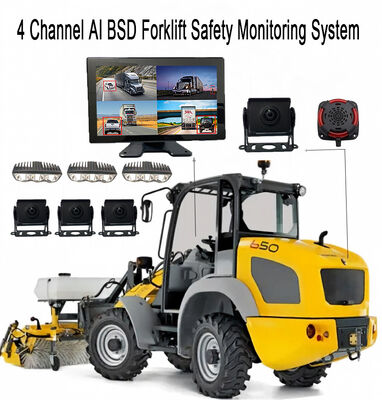 Système de surveillance de sécurité pour chariots élévateurs 4CH AI BSD 1080P Caméra/écran et lumière d'alarme LED/adapté aux engins lourds