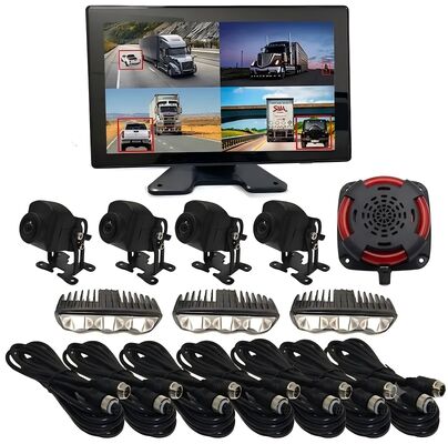Système de surveillance de sécurité pour chariots élévateurs 4CH AI BSD 1080P Caméra/écran et lumière d'alarme LED/adapté aux engins lourds