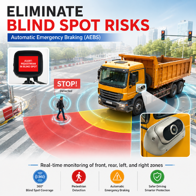 DVR de vidéosurveillance pour véhicule 4G avec système de freinage d'urgence automatique AEBS intégré, sécurité active ADAS+DSM+BSD pour camions et bus