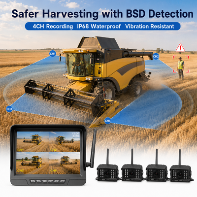 Kit d'appareils photo pour tracteur sans fil à 2 canaux, plug-and-play, moniteur IP68 de 7 pouces avec vision nocturne BSD et conception résistante aux vibrations