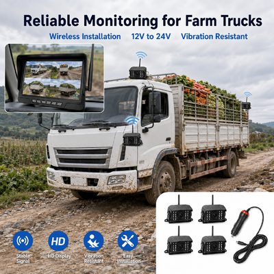 Kit d'appareils photo pour tracteur sans fil à 2 canaux, plug-and-play, moniteur IP68 de 7 pouces avec vision nocturne BSD et conception résistante aux vibrations