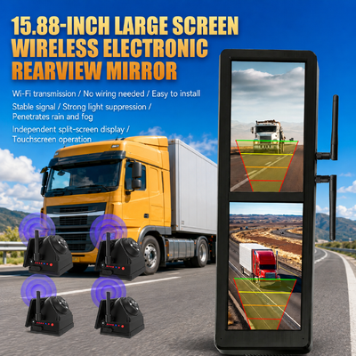 15.88 pouces écran tactile miroir rétroélectronique sans fil avec 4 caméras solaires magnétiques écran partagé BSD pour camions lourds