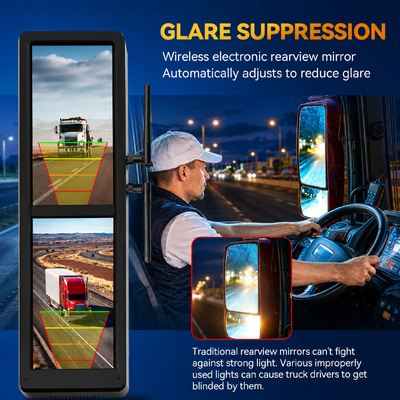15.88 pouces écran tactile miroir rétroélectronique sans fil avec 4 caméras solaires magnétiques écran partagé BSD pour camions lourds