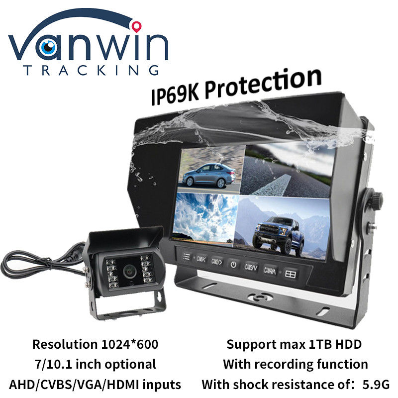 IP69K 7 / 10.1 pouces étanche à l' eau AHD Quad TFT moniteur de voiture affichage pour véhicules universels