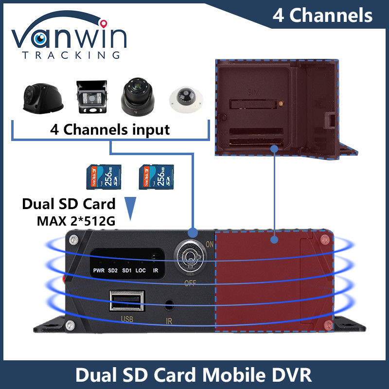 4CH HD Caméras de voiture Carte SD double DVR mobile 4G GPS 1080P MDVR H.265 Enregistreur vidéo