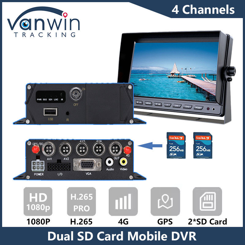 4G GPS Carte SD double DVR mobile 1080P 4CH Caméra de vidéosurveillance Enregistreur de sécurité DVR de suivi mobile