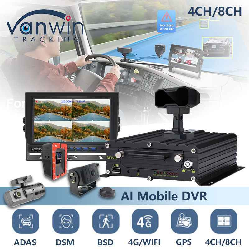 8CH AI BSD ADAS DMS MDVR Système HD 1080P HDD DVR mobile avec fonction WIFI GPS 4G