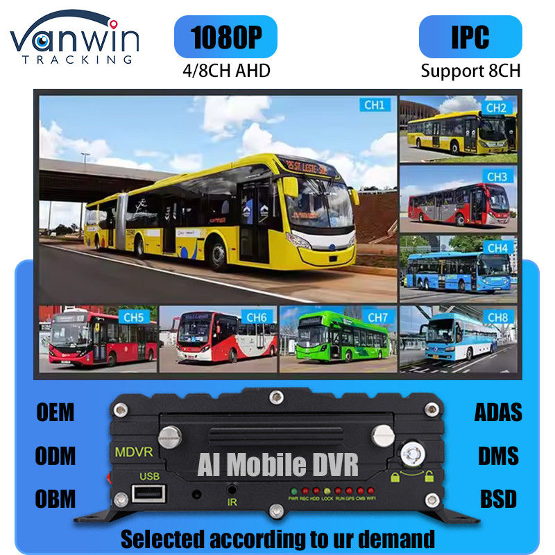 8CH AI ADAS DMS BSD DVR mobile HDD MDVR 2TB Plateforme de suivi de support pour véhicules DVR pour véhicules
