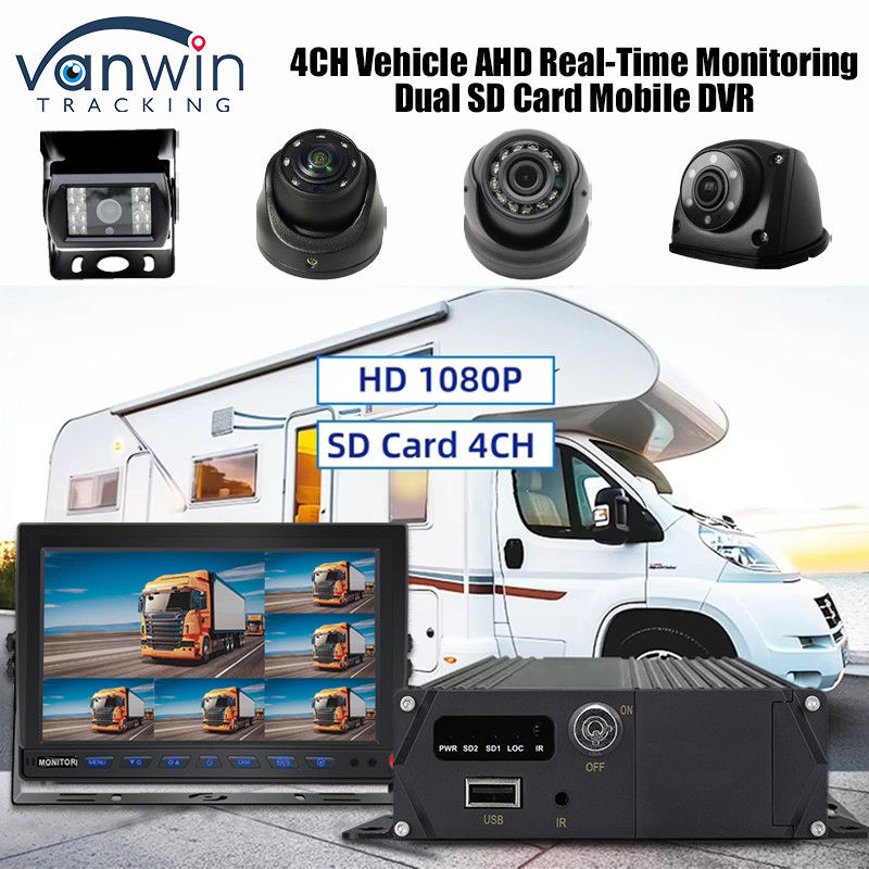 CMSV6 4CH Carte SD double DVR mobile 4G GPS Surveillance en temps réel Vidéo surveillance MDVR