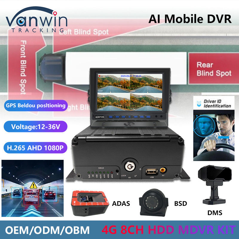 8CH AI Mobile DVR avec ADAS DMS BSD 4G et boîte noire GPS pour la sécurité du véhicule