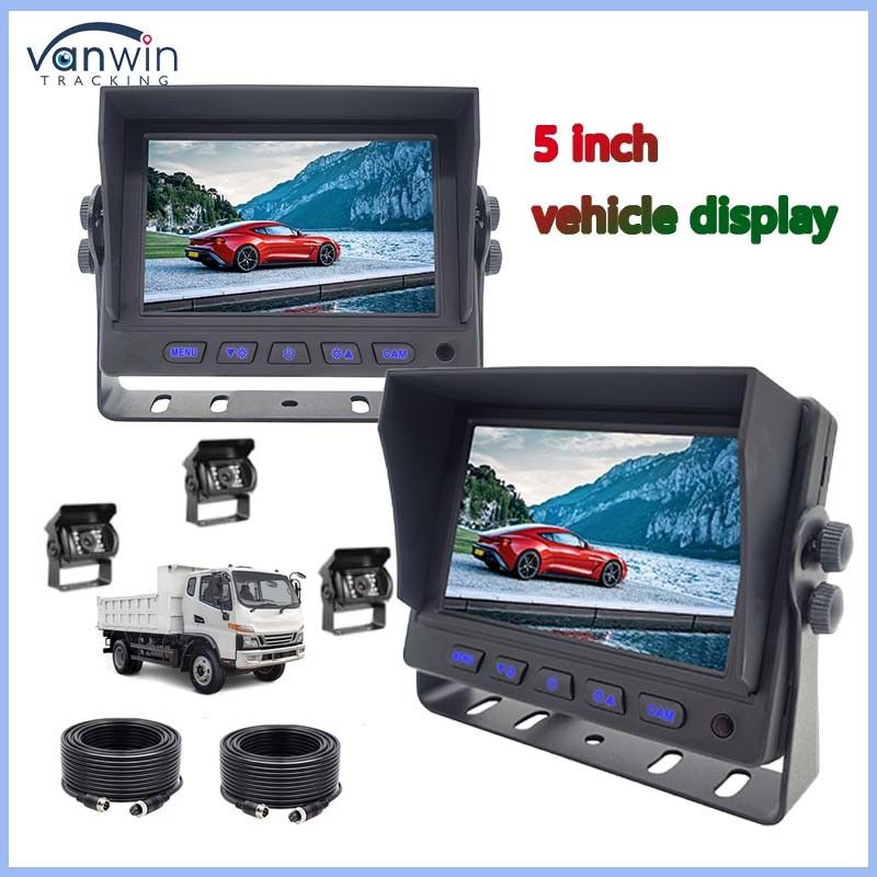 Écran LCD TFT de 5 pouces Moniteur de voiture Connecteur métallique + 4PIN CCD Couleur Vue arrière Rétroviseur 12-24v Pour Caravan Van RV