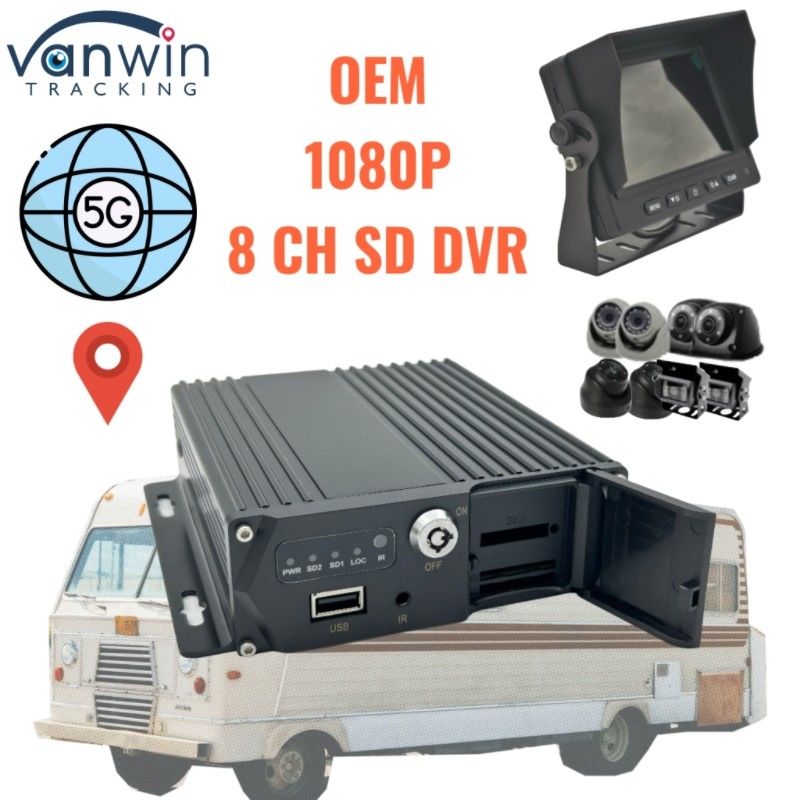 Carte SD 8 canaux MDVR 5G GPS Suiveur de véhicule Enregistreur vidéo 1080P pour camions Autobus Support de camion service OEM