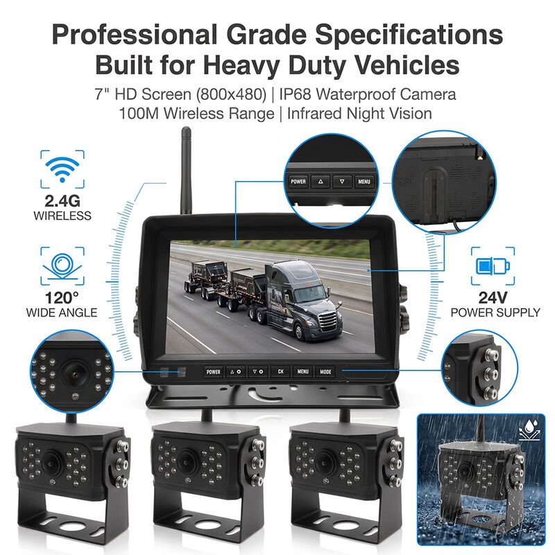 Kit de caméra de sauvegarde numérique sans fil 4CH avec moniteur IPS IP69K imperméable à l'eau HD de vision nocturne côté / vue arrière caméra de conduite