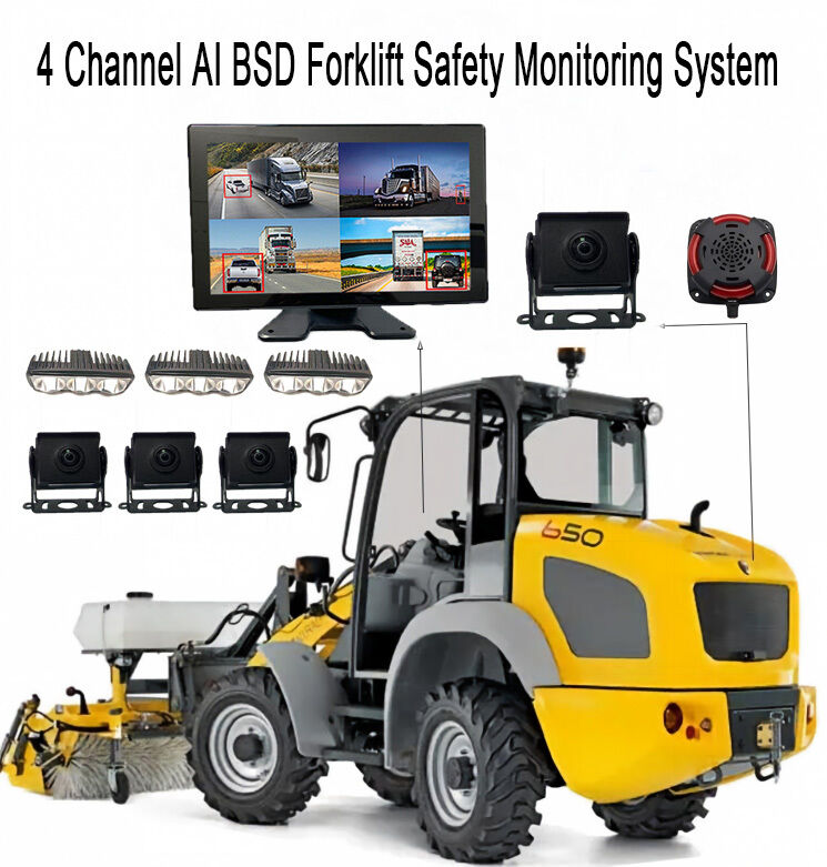 Système de surveillance de sécurité pour chariots élévateurs 4CH AI BSD 1080P Caméra/écran et lumière d'alarme LED/adapté aux engins lourds