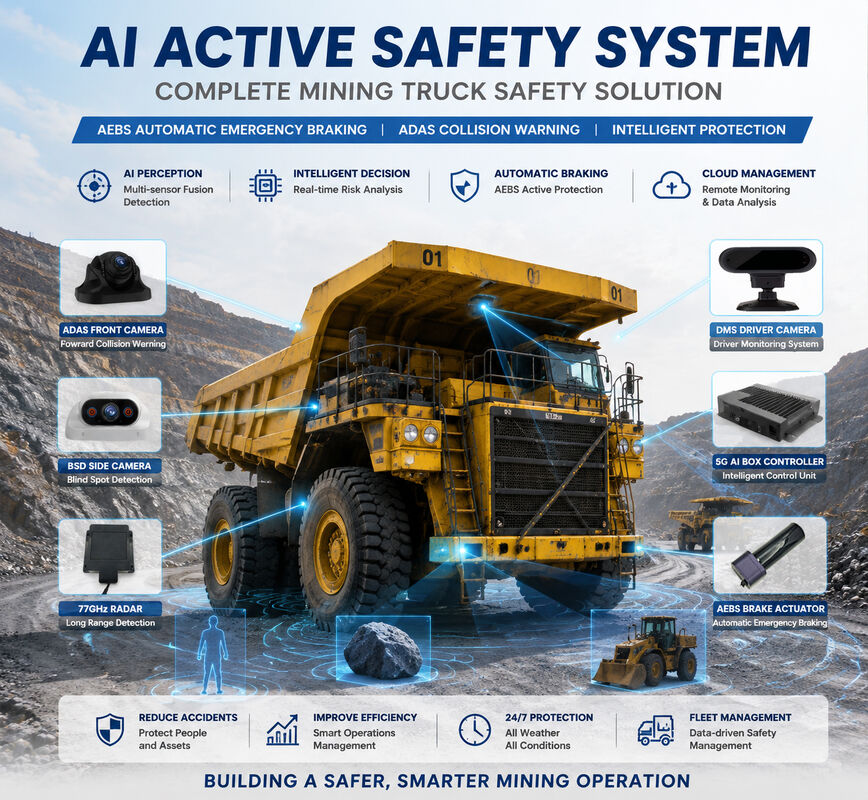 Système de freinage d'urgence AEBS pour camion minier, avertisseur d'angle mort avant et arrière BSD, surveillance de la fatigue du conducteur DMS